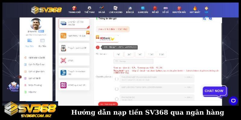 Nạp tiền SV368 với 3 cách cực nhanh gọn và dễ dàng 2 Hướng dẫn nạp tiền SV368 qua ngân hàng